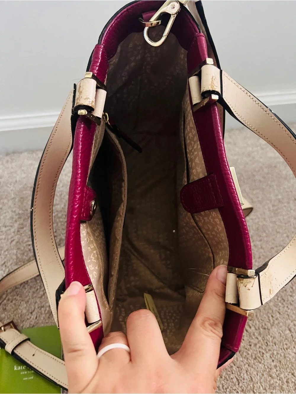 kate spade’s Leo Houston Two-Tone Burgundy and Cream Structured Satchel
